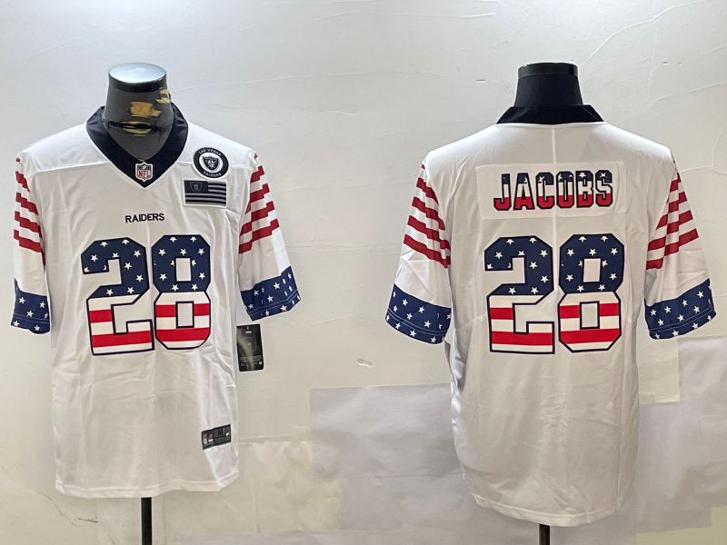 Men Oakland Raiders 28 Jacobs White National Flag 2024 Nike Limited NFL Jersey style 2